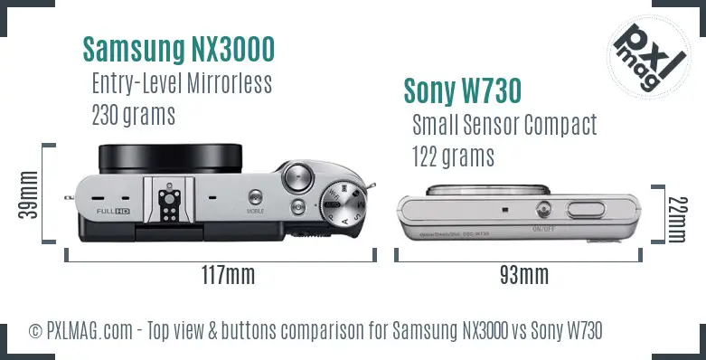 Samsung NX3000 vs Sony W730 top view buttons comparison