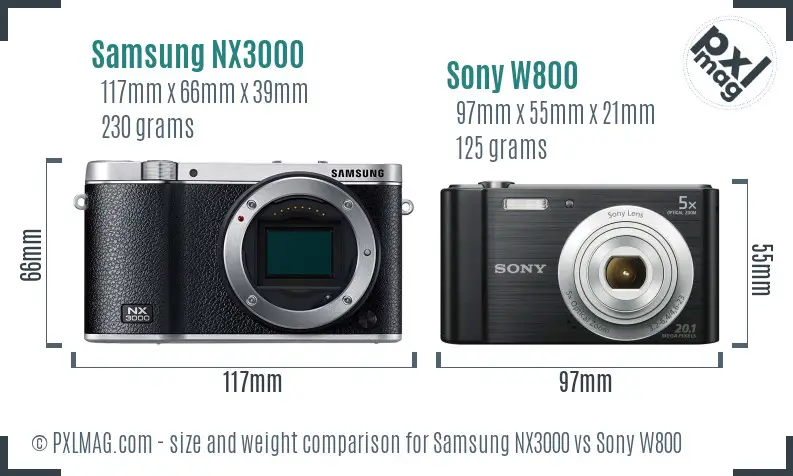 Samsung NX3000 vs Sony W800 size comparison