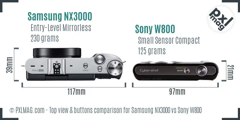 Samsung NX3000 vs Sony W800 top view buttons comparison
