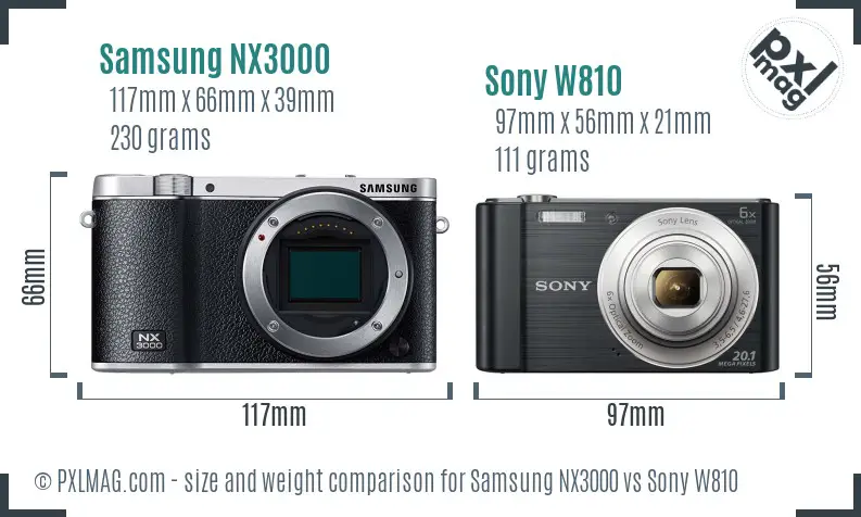 Samsung NX3000 vs Sony W810 size comparison