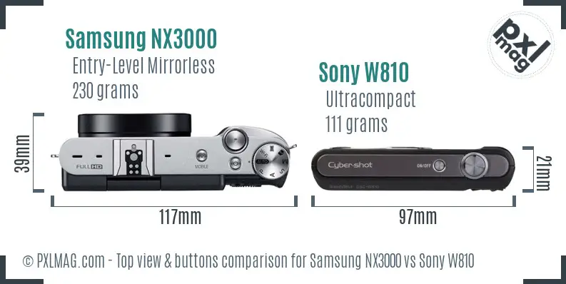 Samsung NX3000 vs Sony W810 top view buttons comparison