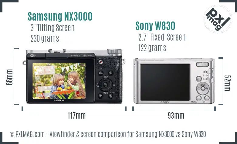 Samsung NX3000 vs Sony W830 Screen and Viewfinder comparison