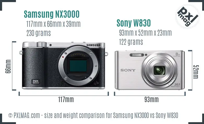 Samsung NX3000 vs Sony W830 size comparison