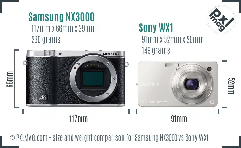 Samsung NX3000 vs Sony WX1 size comparison