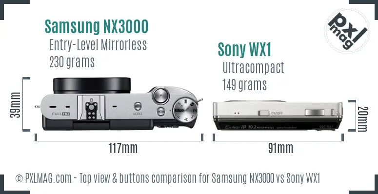 Samsung NX3000 vs Sony WX1 top view buttons comparison