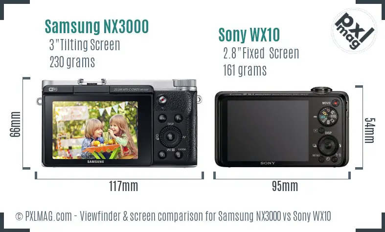 Samsung NX3000 vs Sony WX10 Screen and Viewfinder comparison