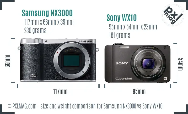 Samsung NX3000 vs Sony WX10 size comparison