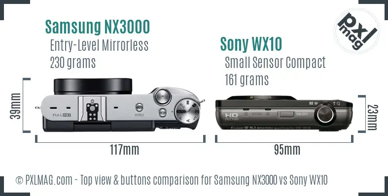 Samsung NX3000 vs Sony WX10 top view buttons comparison