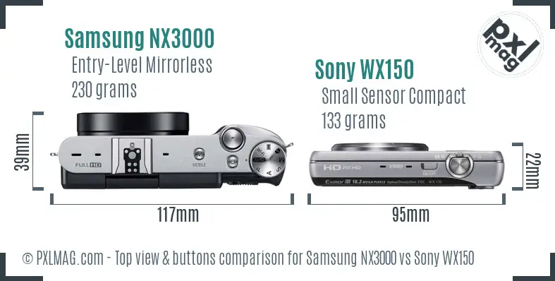 Samsung NX3000 vs Sony WX150 top view buttons comparison