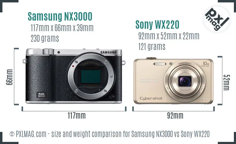 Samsung NX3000 vs Sony WX220 size comparison