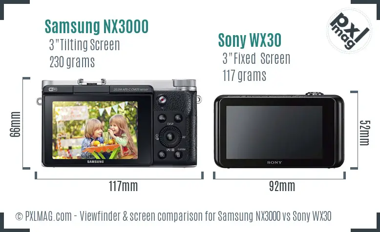 Samsung NX3000 vs Sony WX30 Screen and Viewfinder comparison