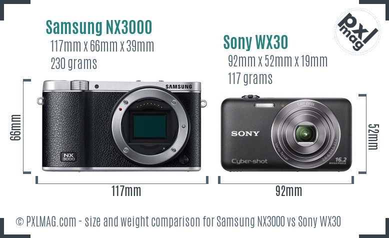 Samsung NX3000 vs Sony WX30 size comparison