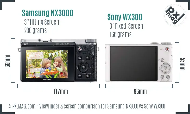 Samsung NX3000 vs Sony WX300 Screen and Viewfinder comparison