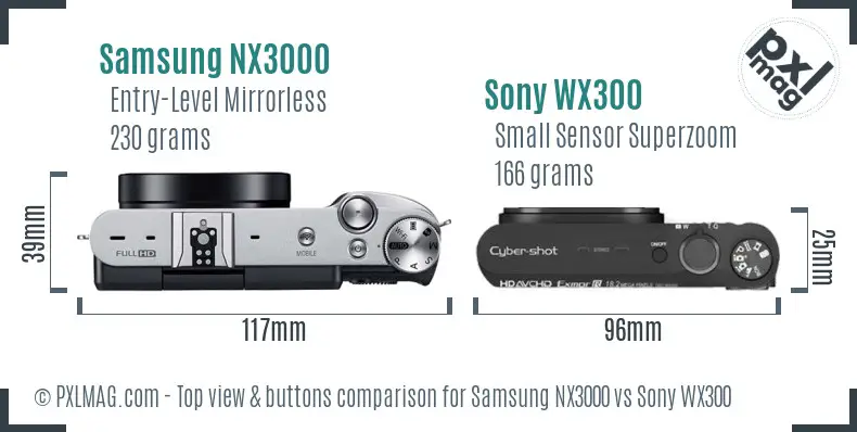 Samsung NX3000 vs Sony WX300 top view buttons comparison