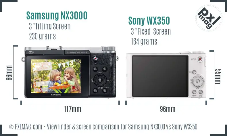 Samsung NX3000 vs Sony WX350 Screen and Viewfinder comparison