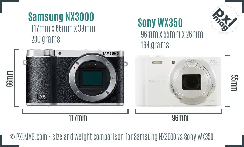 Samsung NX3000 vs Sony WX350 size comparison