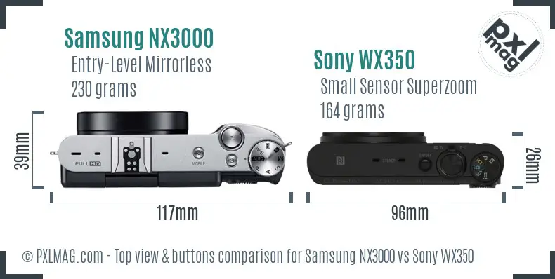 Samsung NX3000 vs Sony WX350 top view buttons comparison