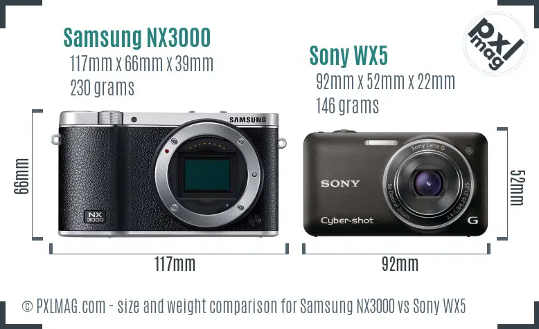 Samsung NX3000 vs Sony WX5 size comparison