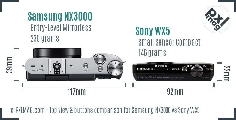 Samsung NX3000 vs Sony WX5 top view buttons comparison