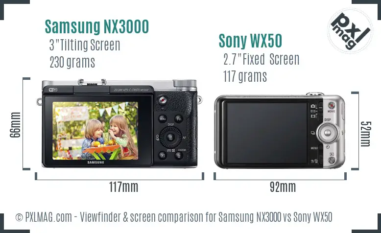 Samsung NX3000 vs Sony WX50 Screen and Viewfinder comparison