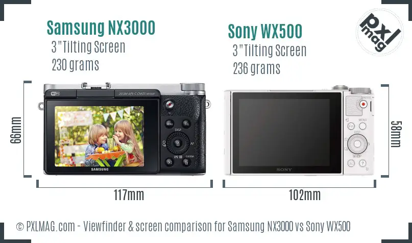 Samsung NX3000 vs Sony WX500 Screen and Viewfinder comparison