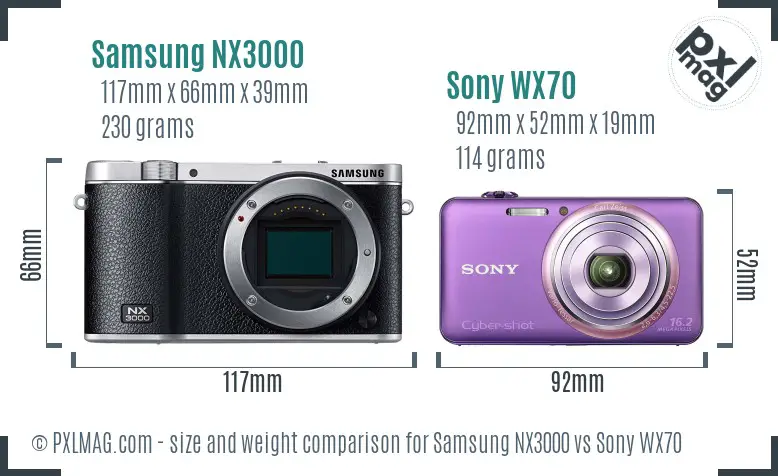 Samsung NX3000 vs Sony WX70 size comparison