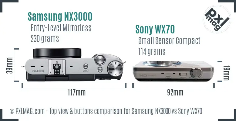 Samsung NX3000 vs Sony WX70 top view buttons comparison