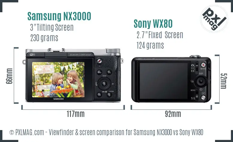Samsung NX3000 vs Sony WX80 Screen and Viewfinder comparison