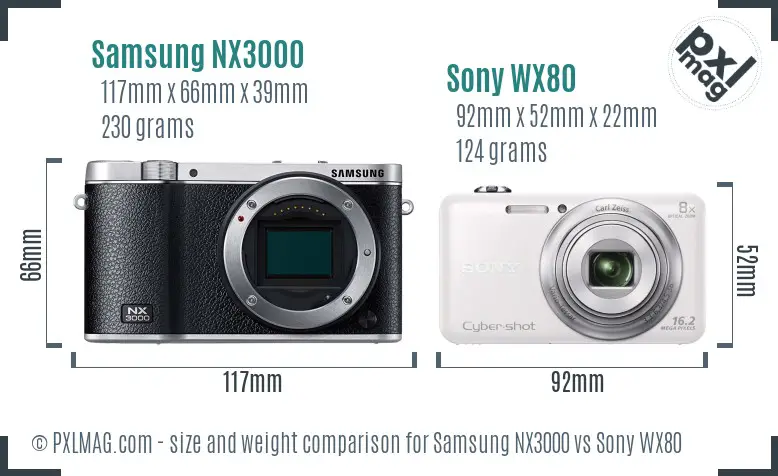 Samsung NX3000 vs Sony WX80 size comparison