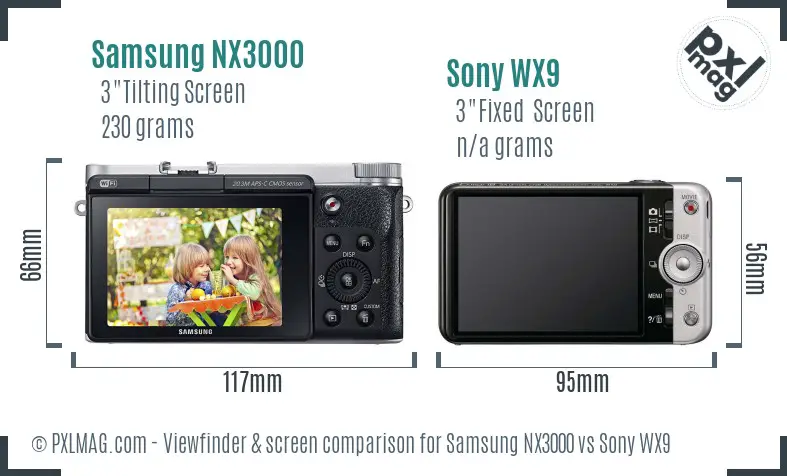 Samsung NX3000 vs Sony WX9 Screen and Viewfinder comparison