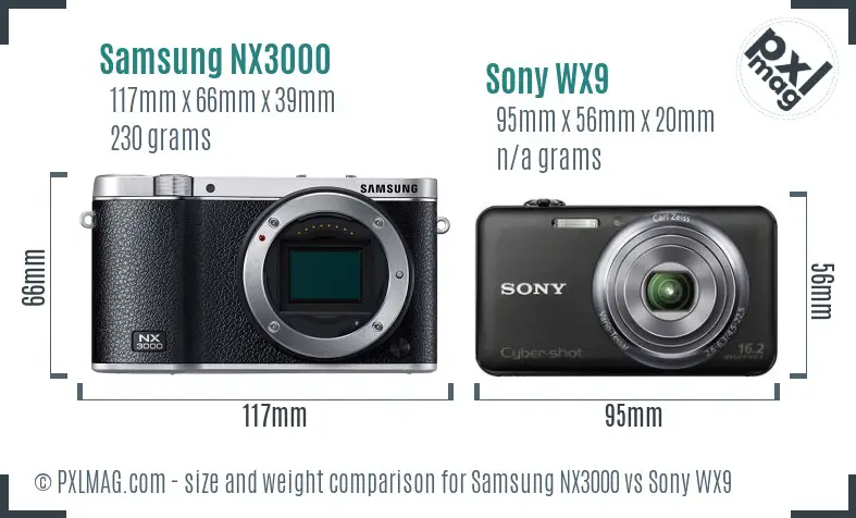 Samsung NX3000 vs Sony WX9 size comparison