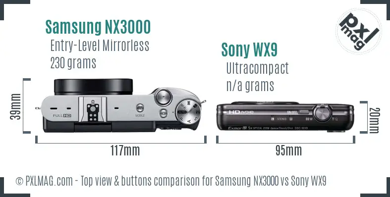 Samsung NX3000 vs Sony WX9 top view buttons comparison