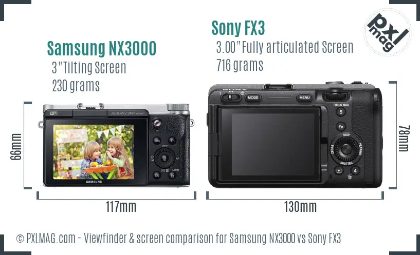 Samsung NX3000 vs Sony FX3 Screen and Viewfinder comparison