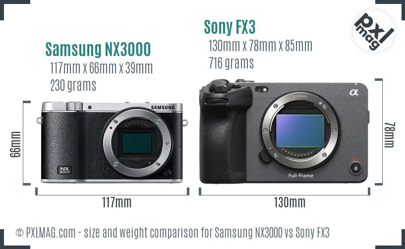 Samsung NX3000 vs Sony FX3 size comparison