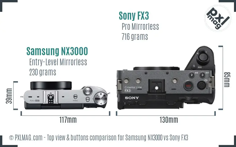 Samsung NX3000 vs Sony FX3 top view buttons comparison