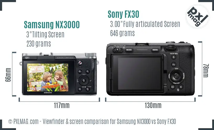 Samsung NX3000 vs Sony FX30 Screen and Viewfinder comparison