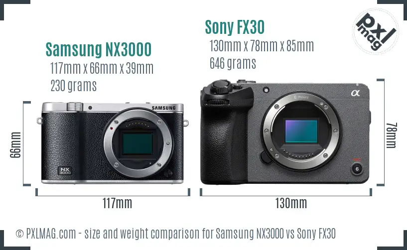 Samsung NX3000 vs Sony FX30 size comparison