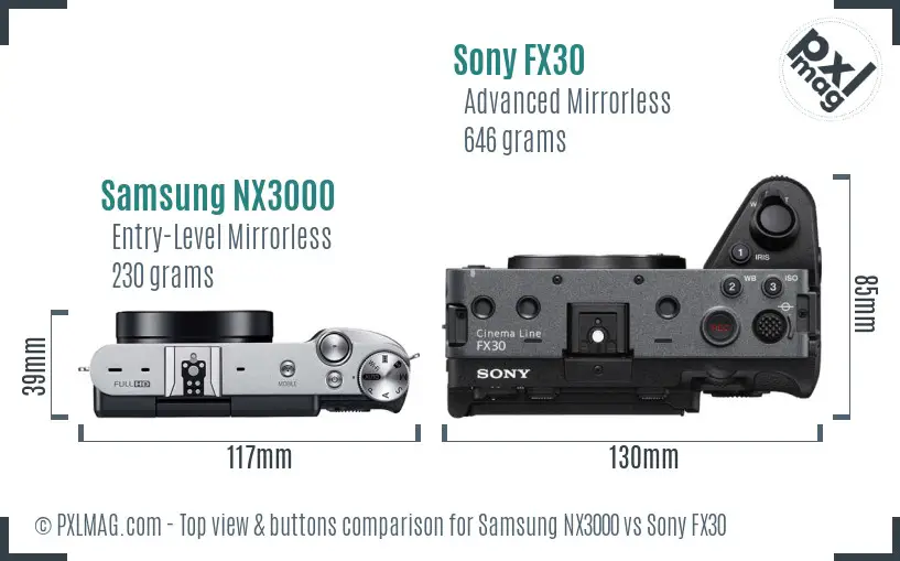 Samsung NX3000 vs Sony FX30 top view buttons comparison