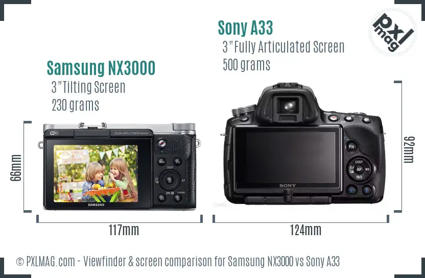 Samsung NX3000 vs Sony A33 Screen and Viewfinder comparison