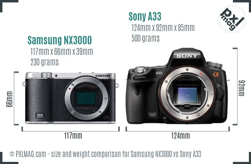Samsung NX3000 vs Sony A33 size comparison