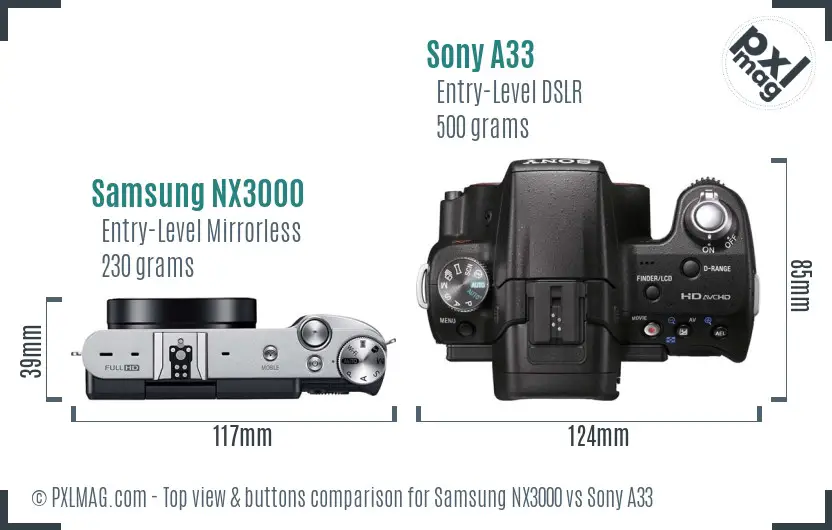 Samsung NX3000 vs Sony A33 top view buttons comparison