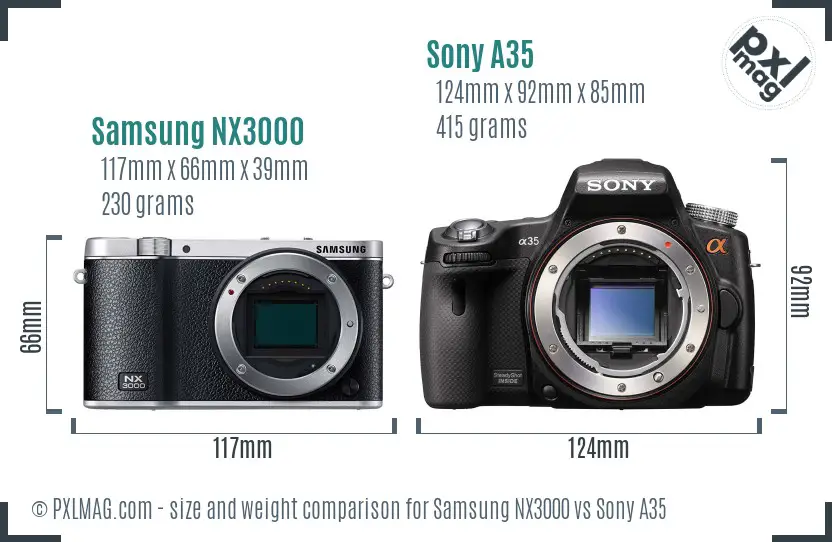 Samsung NX3000 vs Sony A35 size comparison