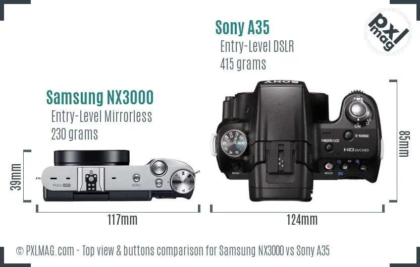 Samsung NX3000 vs Sony A35 top view buttons comparison