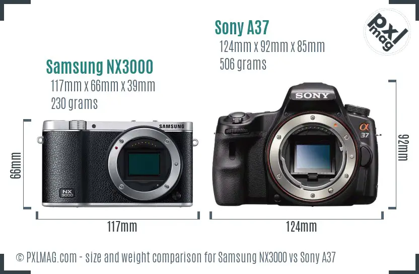 Samsung NX3000 vs Sony A37 size comparison