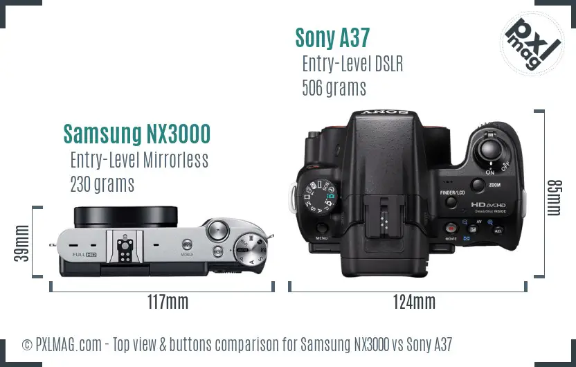 Samsung NX3000 vs Sony A37 top view buttons comparison
