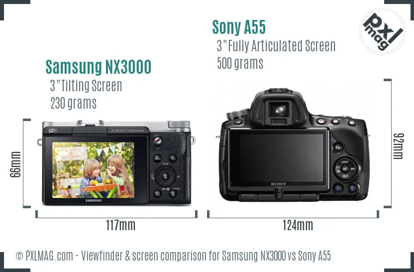 Samsung NX3000 vs Sony A55 Screen and Viewfinder comparison