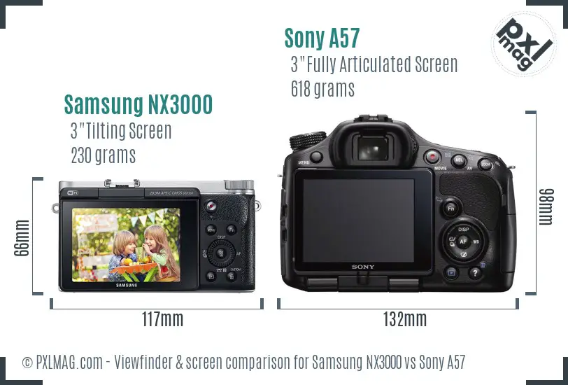 Samsung NX3000 vs Sony A57 Screen and Viewfinder comparison