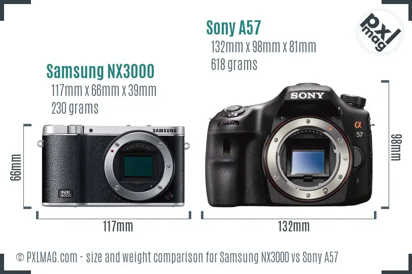 Samsung NX3000 vs Sony A57 size comparison
