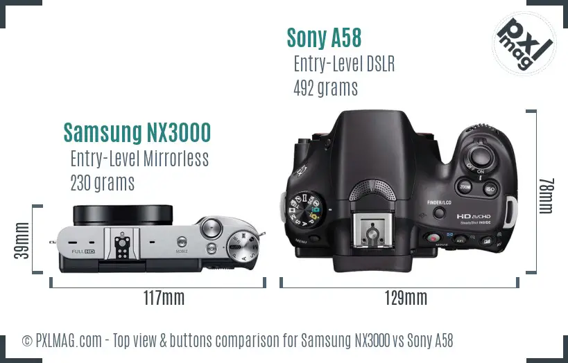 Samsung NX3000 vs Sony A58 top view buttons comparison