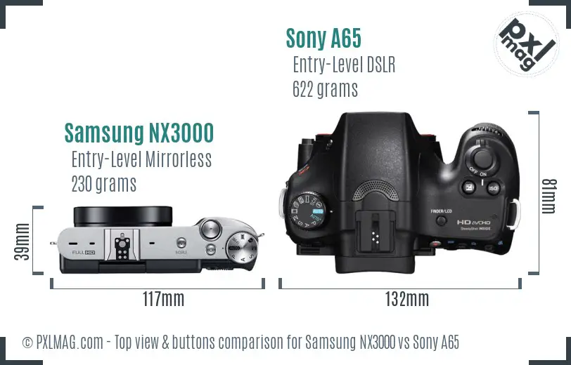 Samsung NX3000 vs Sony A65 top view buttons comparison